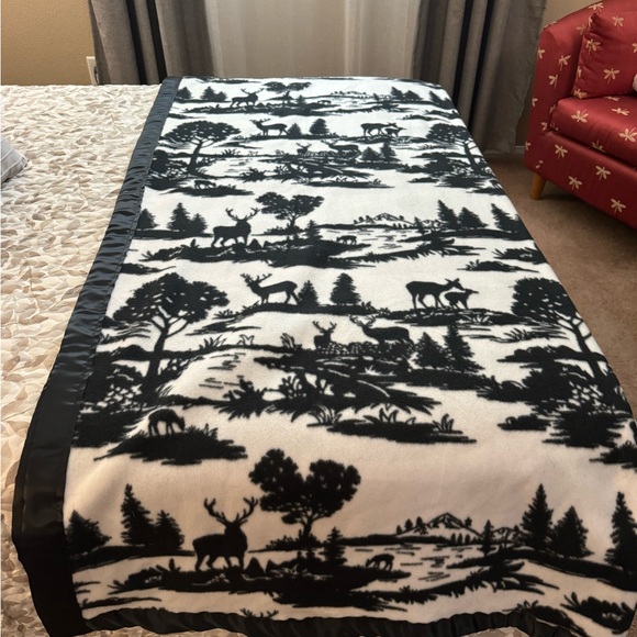 Winter Themed  Fleece Throw - Black & White - 76”H X 59”W - Picture 2 of 5
